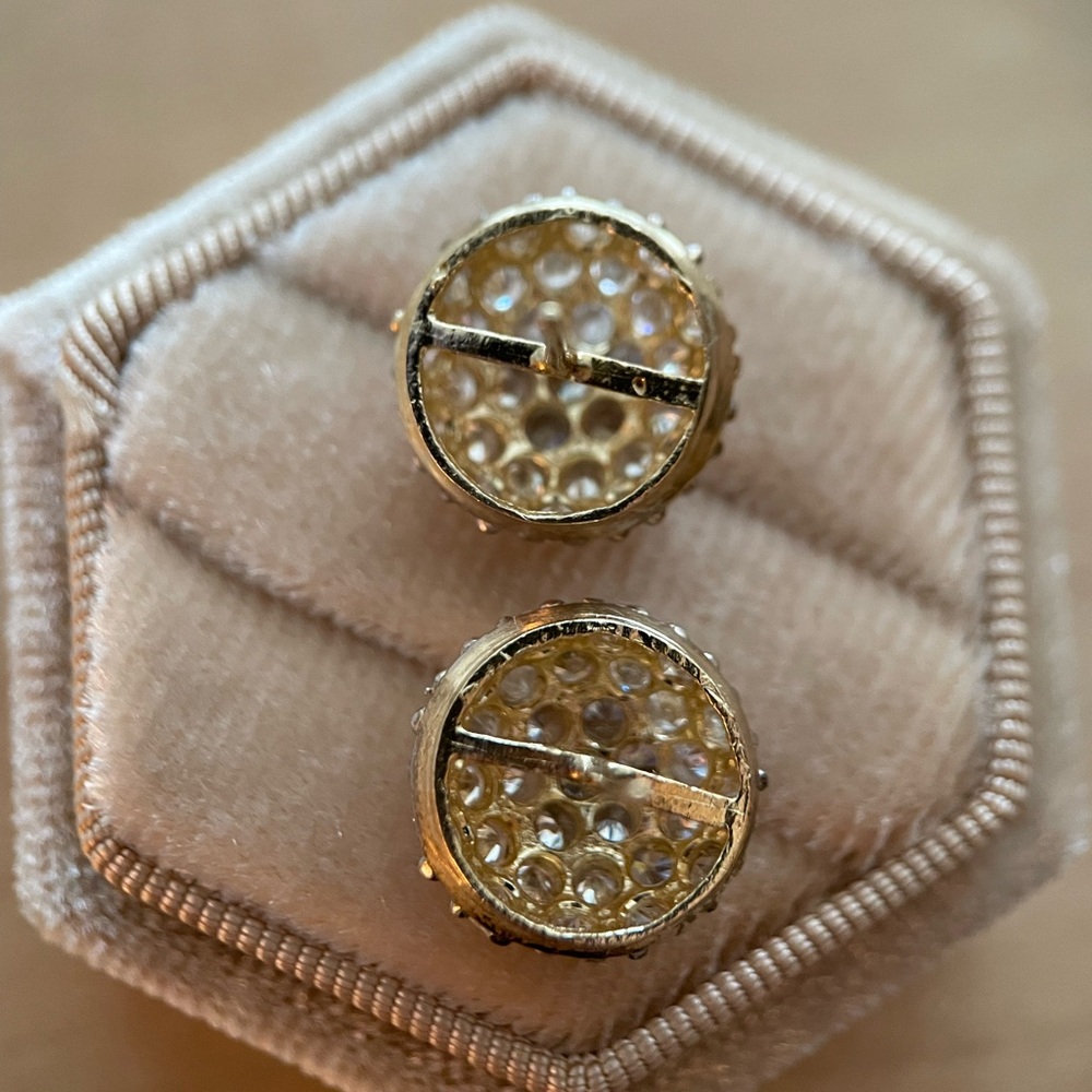 HUGE vintage/antique 14k solid gold bombe pave cluster stud button earrings - Picture 11 of 13